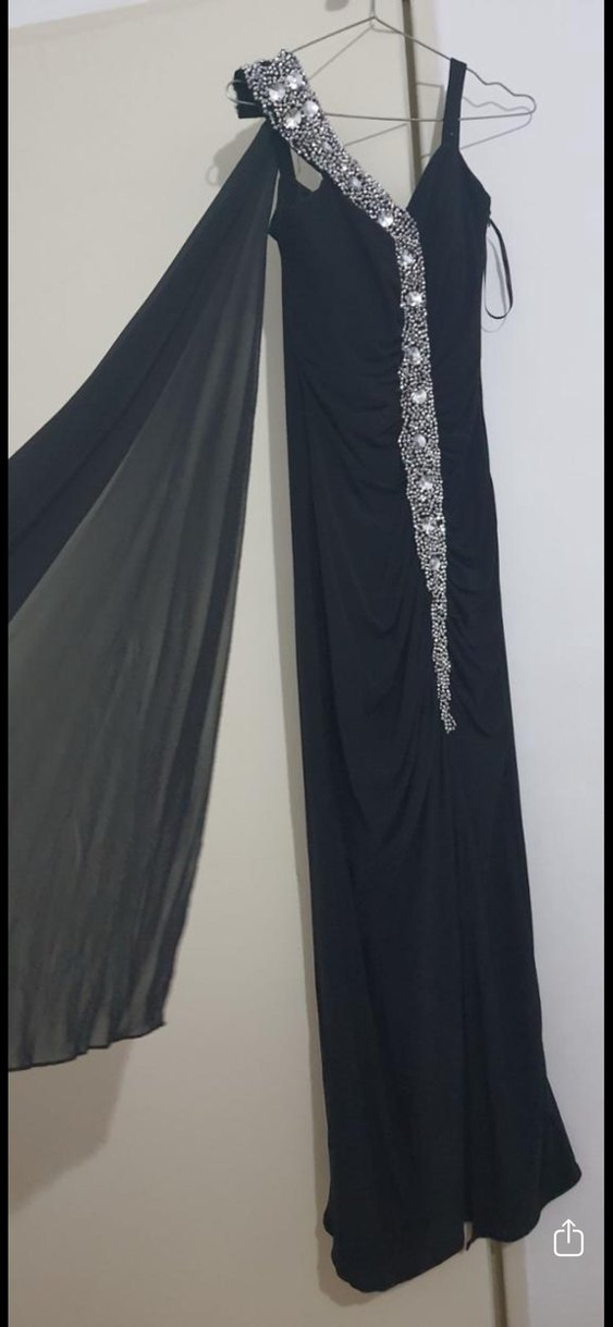 Siyah Nakışlı Straplez Uzun Abiye Elbise - Görsel 2