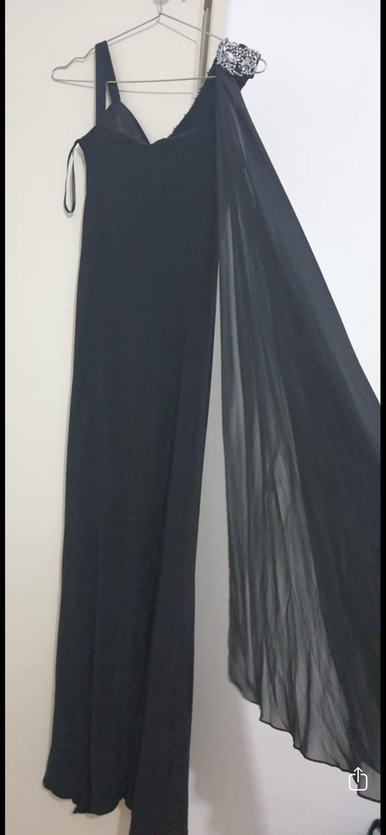 Siyah Nakışlı Straplez Uzun Abiye Elbise - Görsel 3