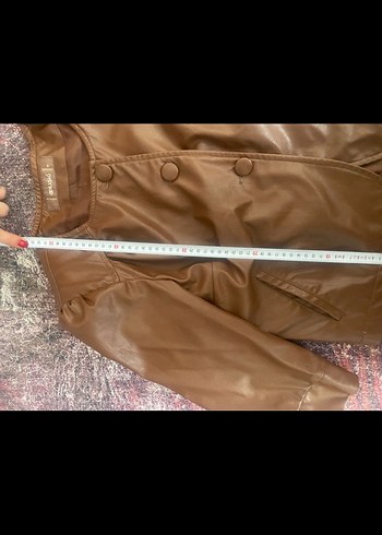 Düğmeli Kısa Kahverengi suni Deri Kadın Ceket - Görsel 4