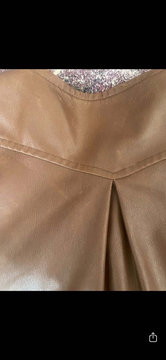 Düğmeli Kısa Kahverengi suni Deri Kadın Ceket - Görsel 3