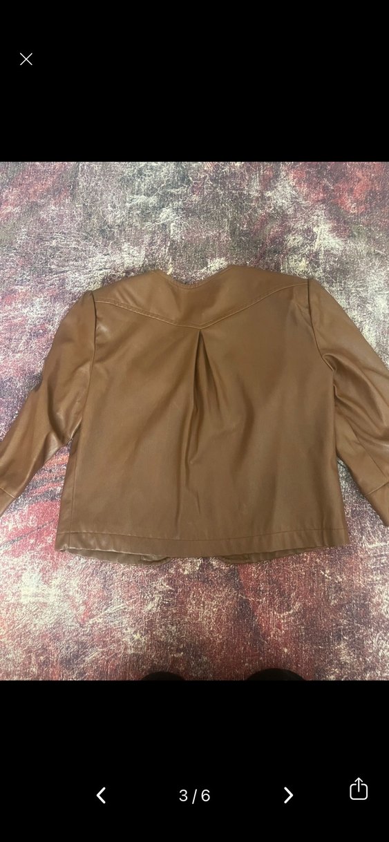 Düğmeli Kısa Kahverengi suni Deri Kadın Ceket - Görsel 2