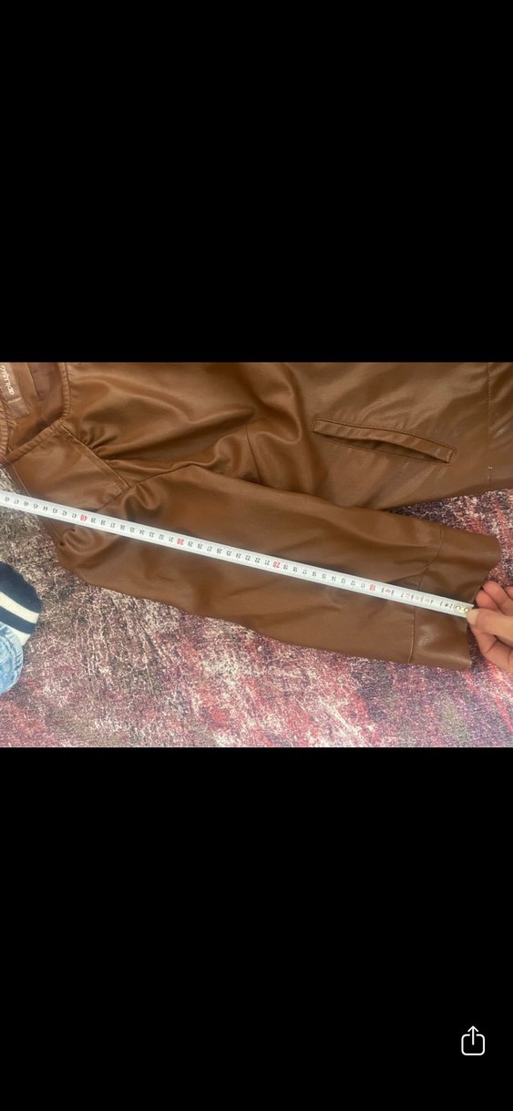 Düğmeli Kısa Kahverengi suni Deri Kadın Ceket - Görsel 5