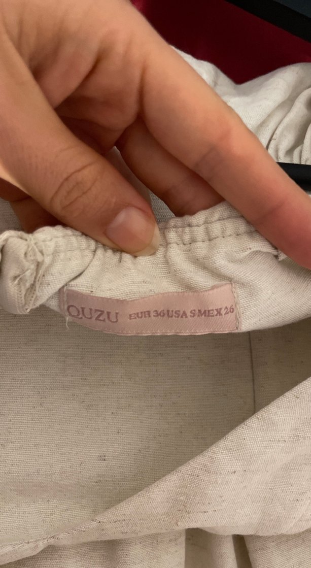 Bej Keten Uzun Askılı Elbise - Görsel 4