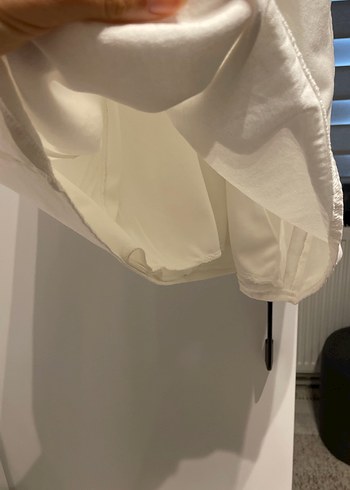 Beyaz Keten Midi Drapeli Elbise - Görsel 2