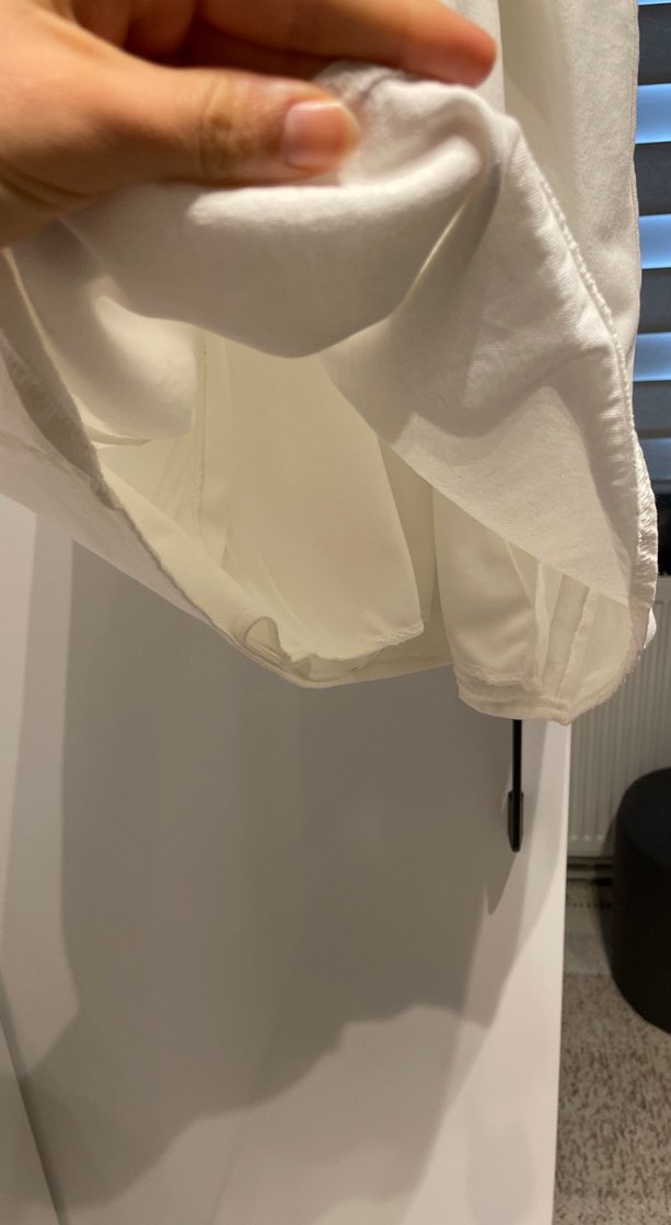 Beyaz Keten Midi Drapeli Elbise - Görsel 2