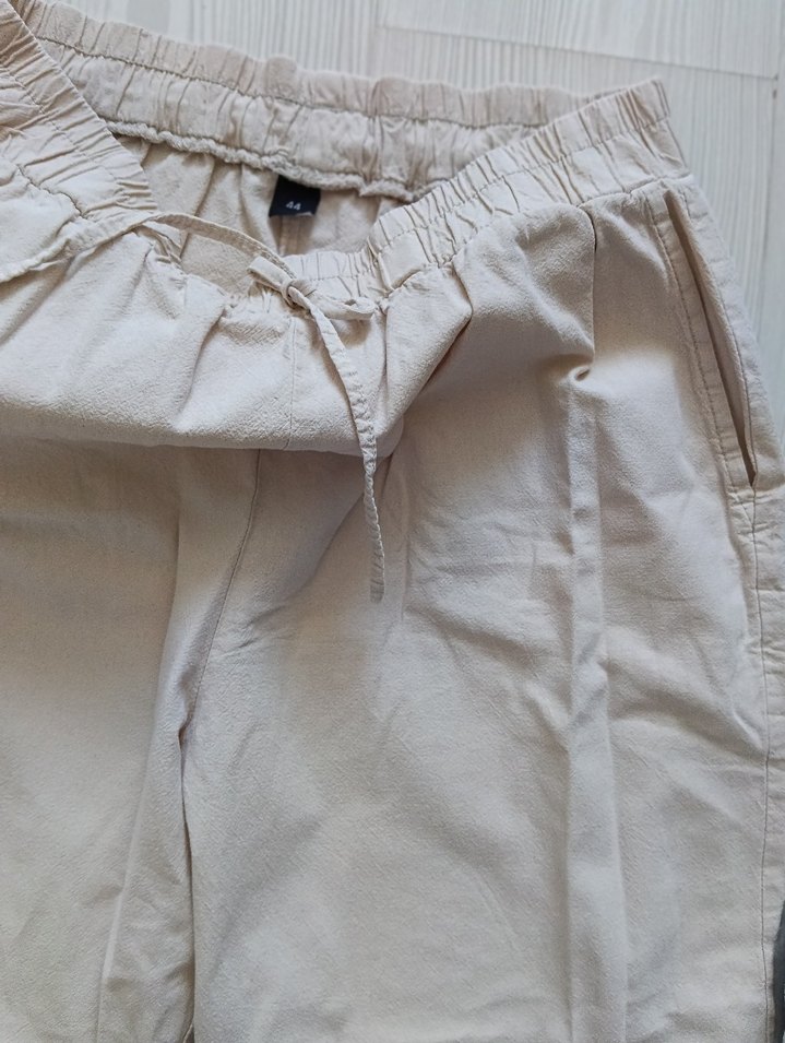 Bej Kadın Keten Salaş Pantolon - Görsel 3