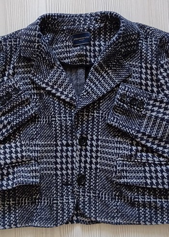 Düğmeli Gri Ekose Kadın Kruvaze Blazer - Görsel 2