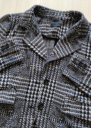 Düğmeli Gri Ekose Kadın Kruvaze Blazer - Görsel 3