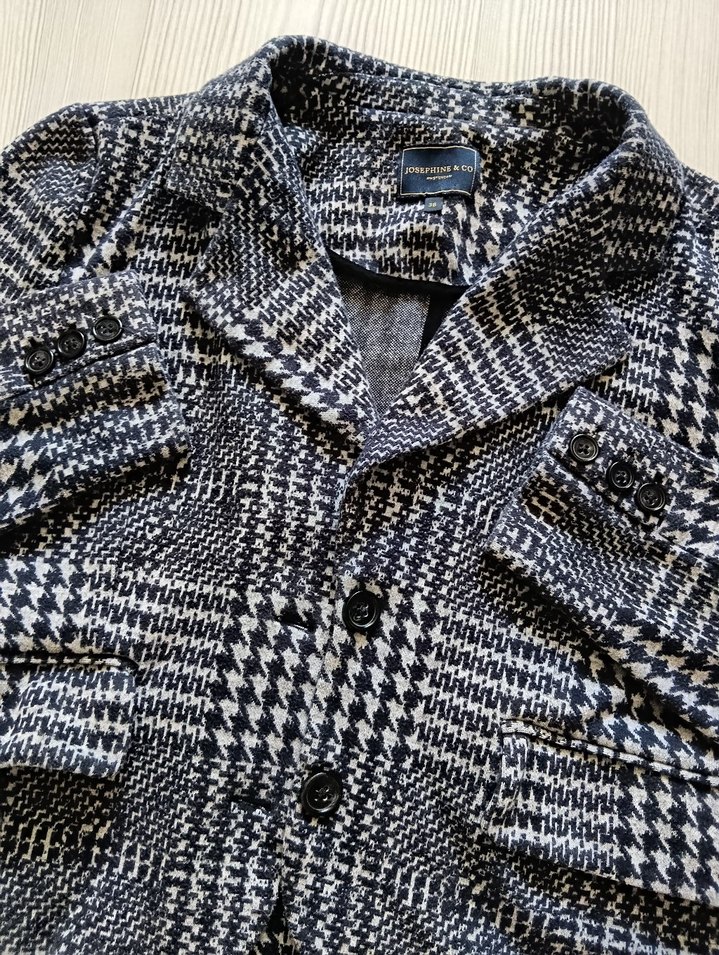 Düğmeli Gri Ekose Kadın Kruvaze Blazer - Görsel 3