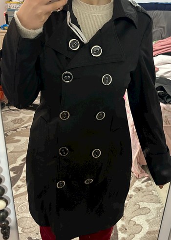 Siyah Düğmeli Midi Kadın Trençkot - Görsel 2