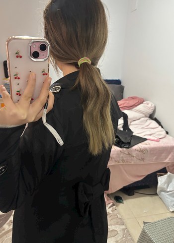 Siyah Düğmeli Midi Kadın Trençkot - Görsel 3