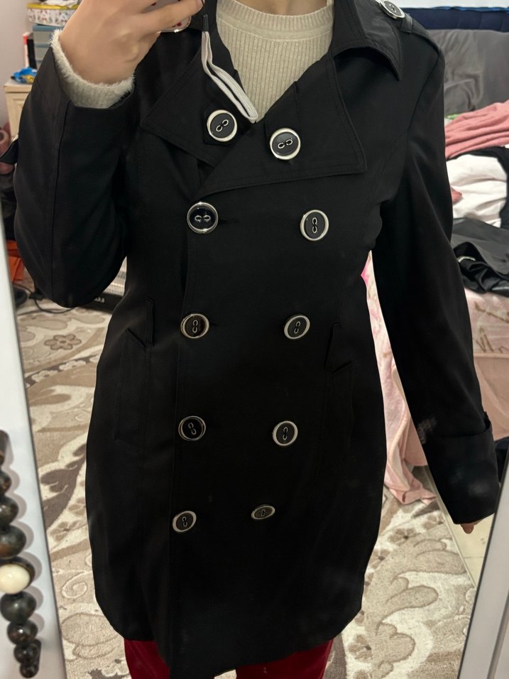 Siyah Düğmeli Midi Kadın Trençkot - Görsel 2