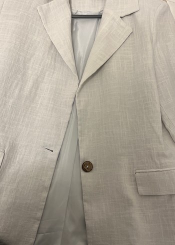 Bej Keten Düğmeli Kadın Blazer Ceket - Görsel 2