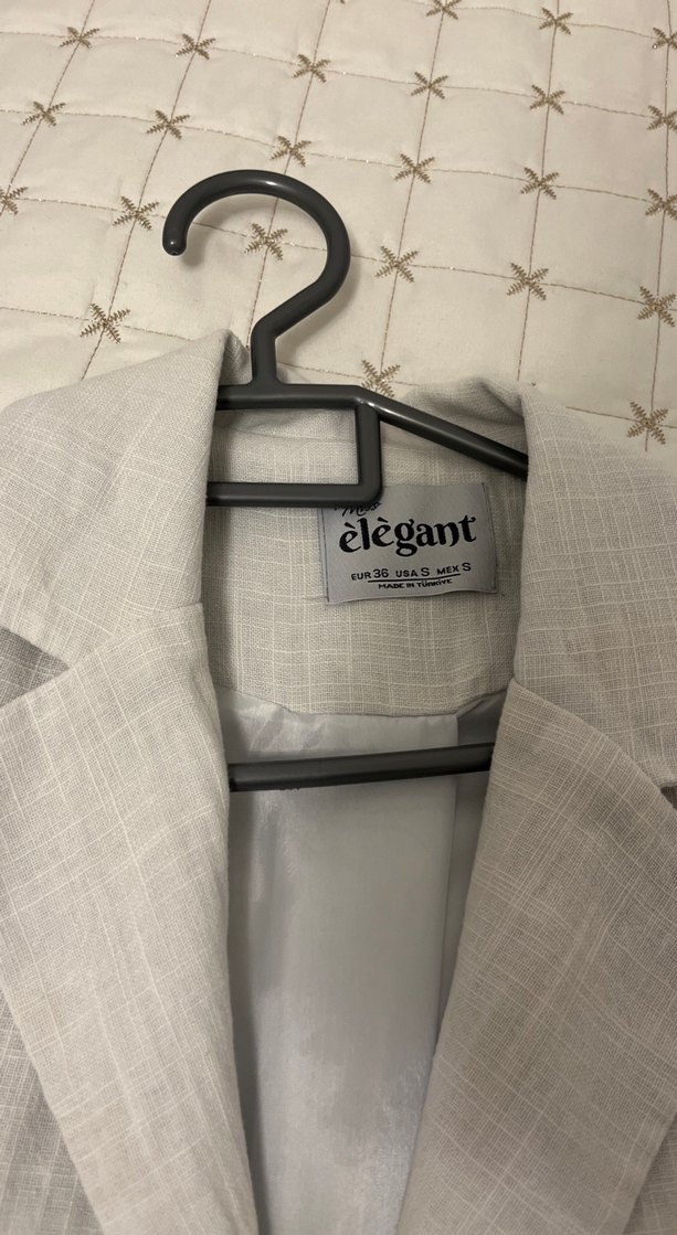 Bej Keten Düğmeli Kadın Blazer Ceket - Görsel 3