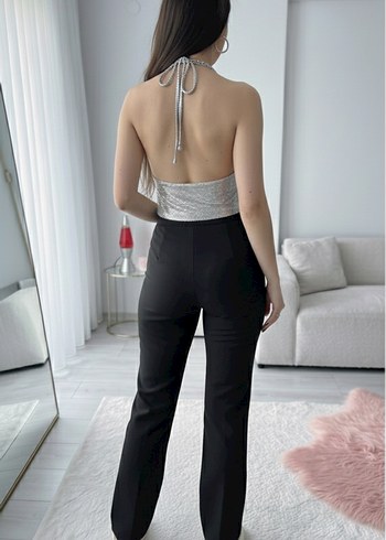 Siyah Yüksek Bel Boru Paça Kumaş Pantolon - Görsel 2