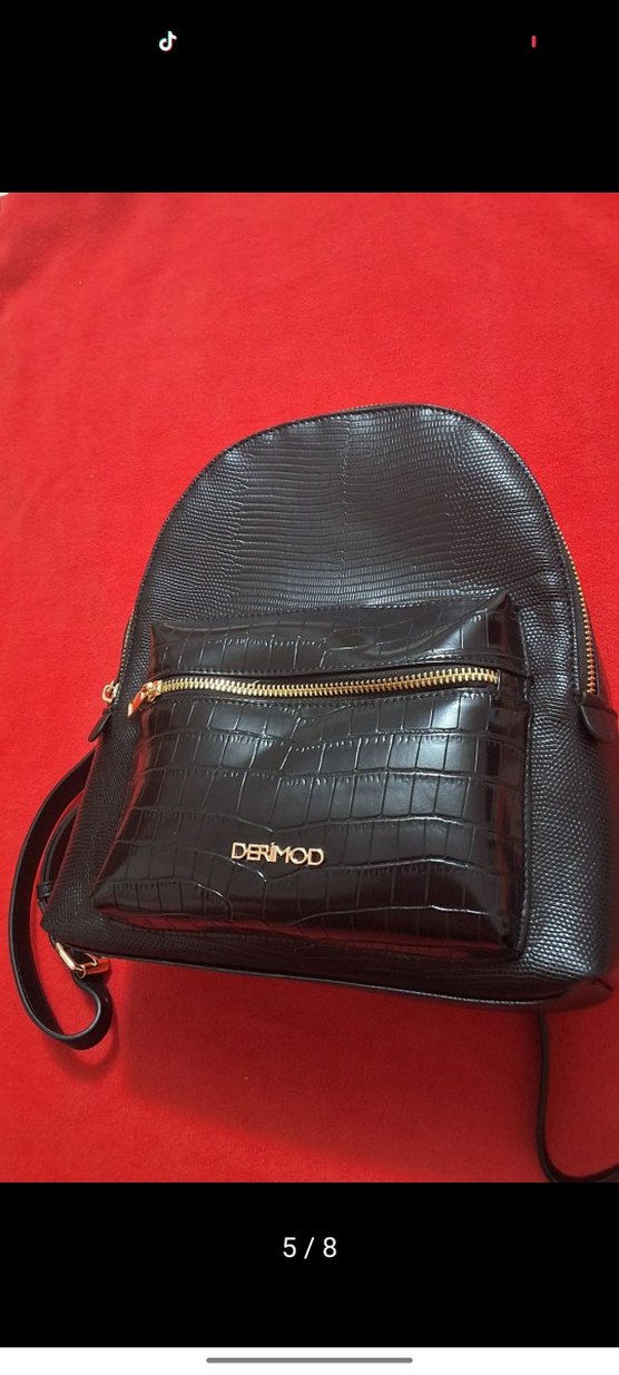 Derimod Siyah Deri Yılan Desenli Sırt Çantası - Görsel 5