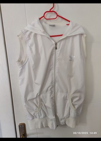 Beyaz Adidas Kapüşonlu Kolsuz Yelek - Görsel 2