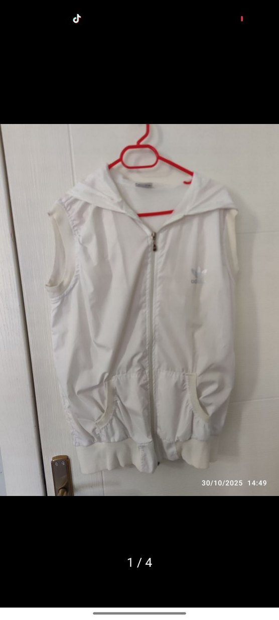 Beyaz Adidas Kapüşonlu Kolsuz Yelek - Görsel 2