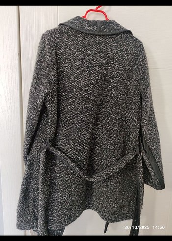 Gri Kemerli Kadın Midi Yün Kaban - Görsel 3