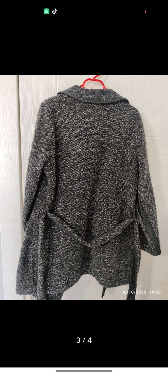 Gri Kemerli Kadın Midi Yün Kaban - Görsel 3