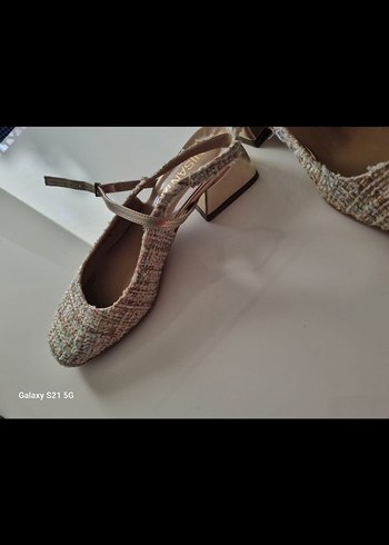 Bej Tokalı Kadın Topuklu Ayakkabı - Görsel 4