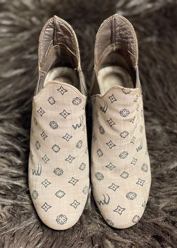 Bej Desenli Kadın Topuklu Botlar - Görsel 5