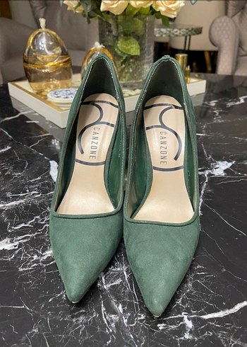 Canzone Şık Yeşil Süet Topuklu Ayakkabı - Arkası Bağcıklı - Görsel 5