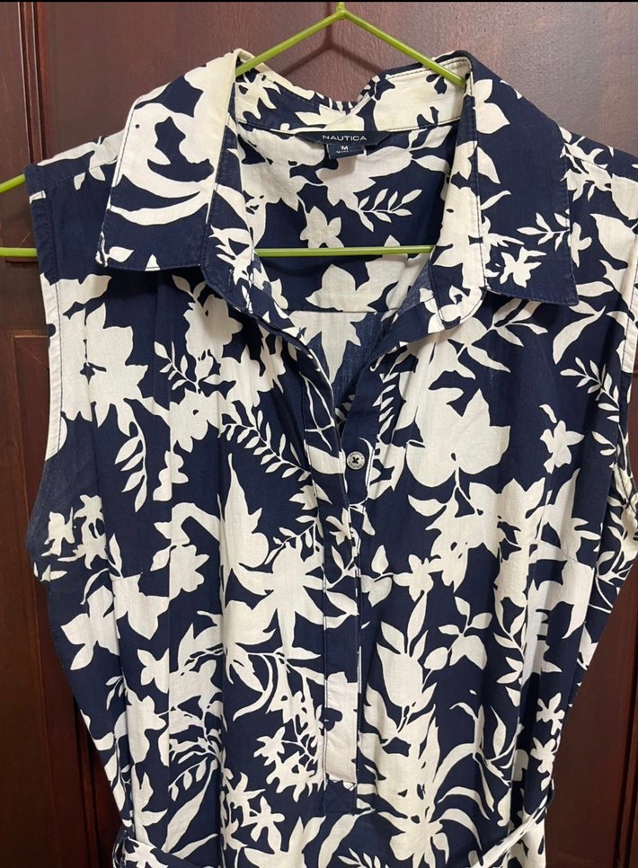 Nautica Çiçek Desenli Lacivert-Beyaz Elbise - M Beden - Yepyeni - Görsel 4