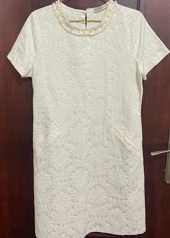 Mudo Collection İnci Detaylı Jakarlı Beyaz Elbise - 38 Beden - Görsel 4