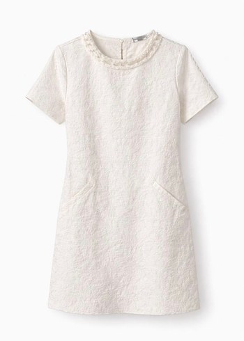 Mudo Collection İnci Detaylı Jakarlı Beyaz Elbise - 38 Beden - Görsel 2