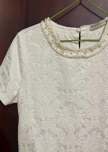 Mudo Collection İnci Detaylı Jakarlı Beyaz Elbise - 38 Beden - Görsel 3