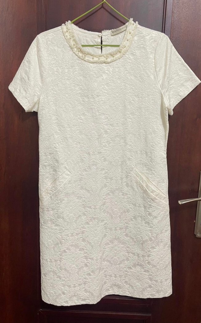 Mudo Collection İnci Detaylı Jakarlı Beyaz Elbise - 38 Beden - Görsel 4