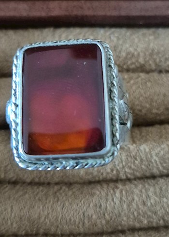 Erkek Gümüş Yüzük - Özel Kesim Kırmızı Akik Taşlı - Görsel 4