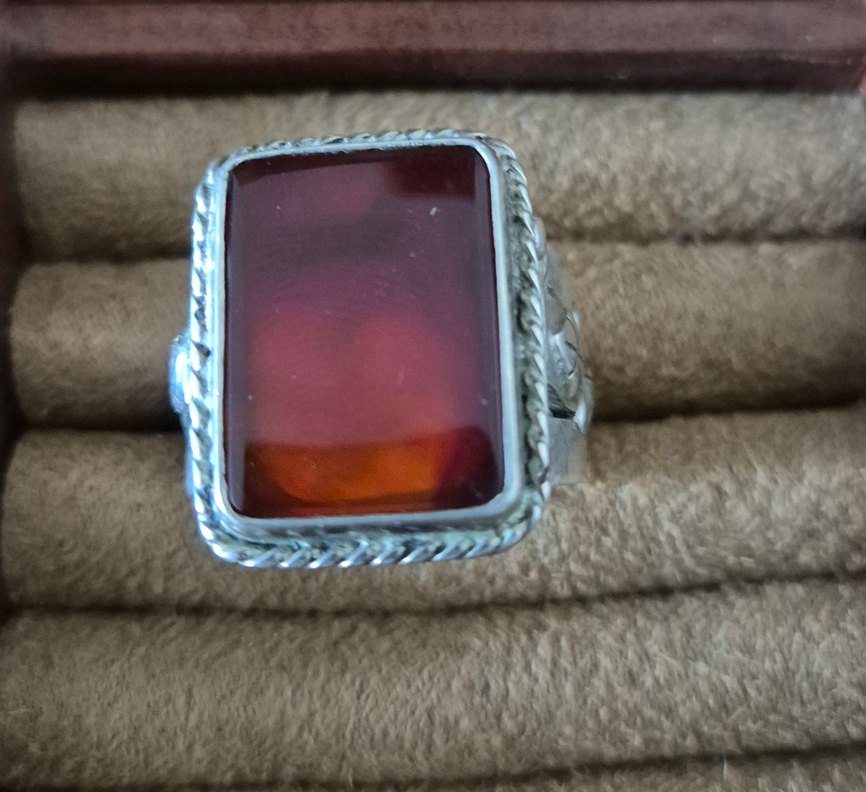 Erkek Gümüş Yüzük - Özel Kesim Kırmızı Akik Taşlı - Görsel 4