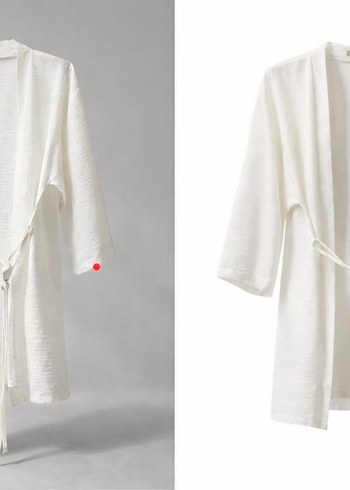 Beyaz Keten Kuşaklı Kadın Kimono - Görsel 2