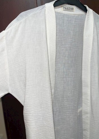Beyaz Keten Kuşaklı Kadın Kimono - Görsel 4