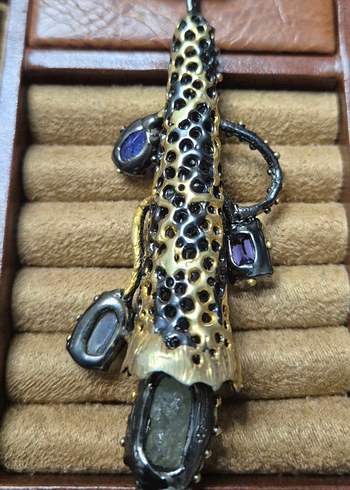 El Yapımı 925 Ayar Hit Gümüş Kolye  Doğal Taşlı Özel Tasarım - Görsel 4