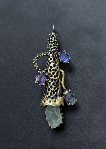 El Yapımı 925 Ayar Hit Gümüş Kolye  Doğal Taşlı Özel Tasarım - Görsel 3