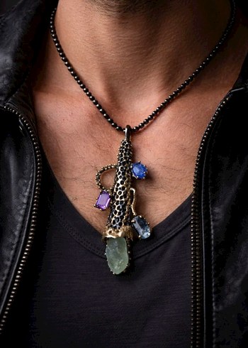 El Yapımı 925 Ayar Hit Gümüş Kolye  Doğal Taşlı Özel Tasarım - Görsel 7