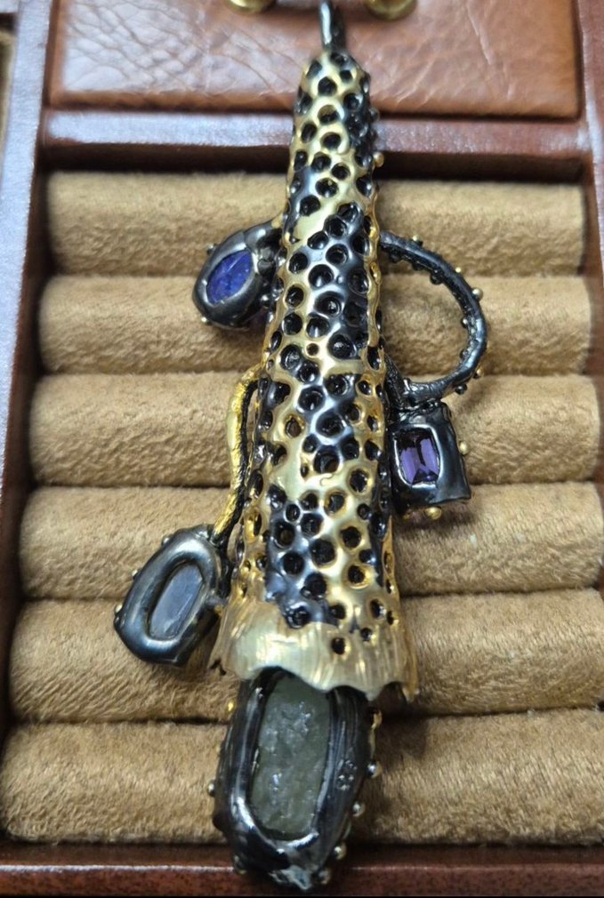 El Yapımı 925 Ayar Hit Gümüş Kolye  Doğal Taşlı Özel Tasarım - Görsel 4