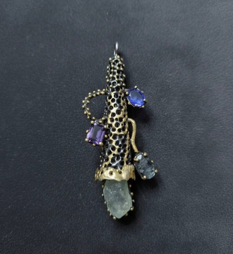 El Yapımı 925 Ayar Hit Gümüş Kolye  Doğal Taşlı Özel Tasarım - Görsel 3