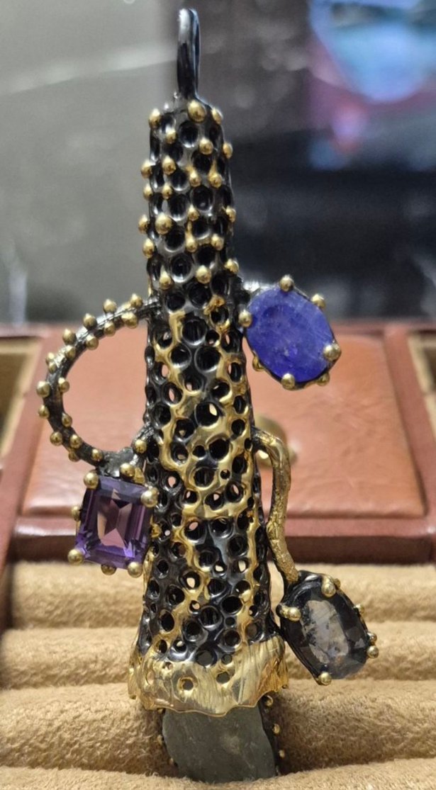 El Yapımı 925 Ayar Hit Gümüş Kolye  Doğal Taşlı Özel Tasarım - Görsel 5