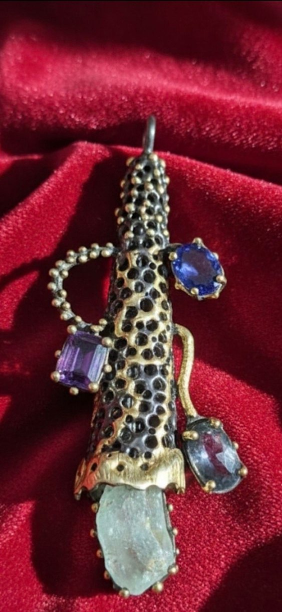 El Yapımı 925 Ayar Hit Gümüş Kolye  Doğal Taşlı Özel Tasarım - Görsel 2