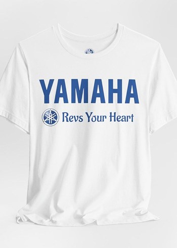 Mavi Yamaha Baskılı Beyaz Unisex T-Shirt - Görsel 4