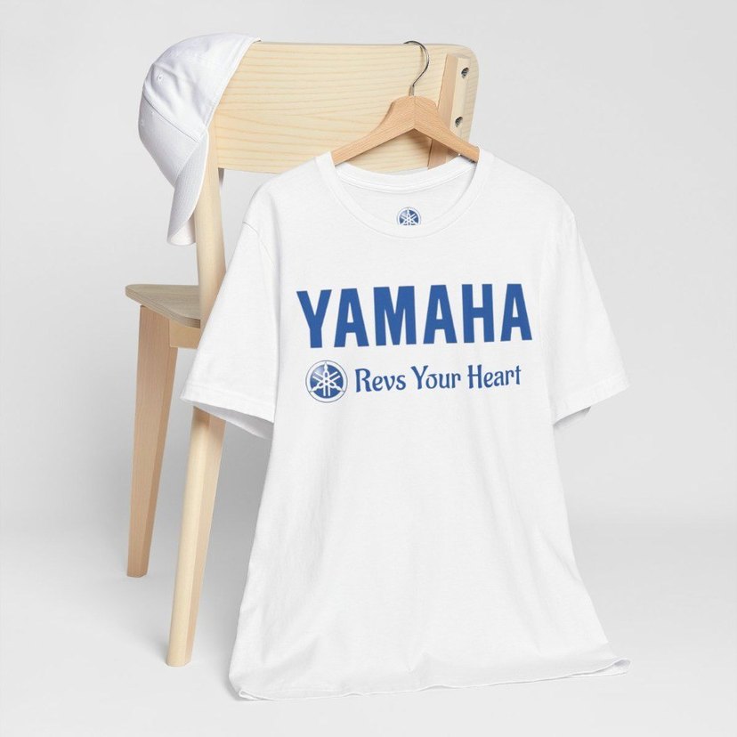 Mavi Yamaha Baskılı Beyaz Unisex T-Shirt - Görsel 3