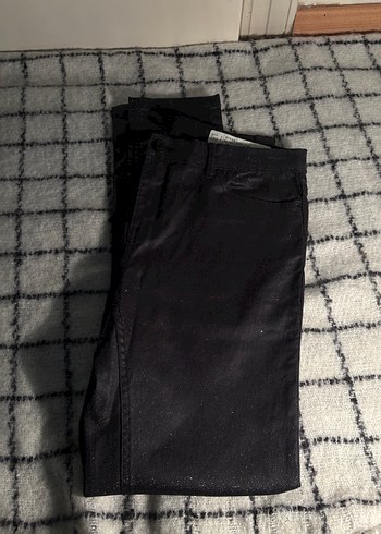 Kadın Siyah Dar Kesim simli esnek pantolon - Görsel 6