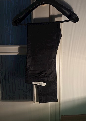 Kadın Siyah Dar Kesim simli esnek pantolon - Görsel 3