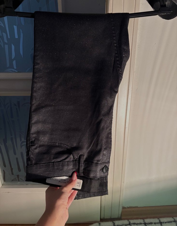 Kadın Siyah Dar Kesim simli esnek pantolon - Görsel 2