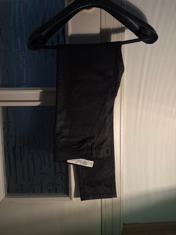 Kadın Siyah Dar Kesim simli esnek pantolon - Görsel 3