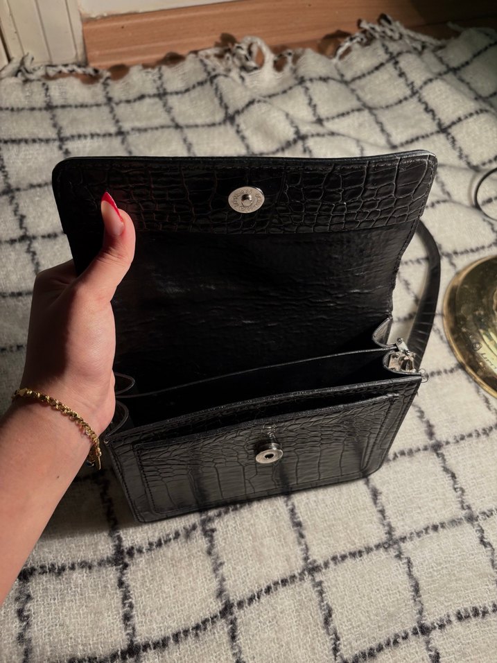 Siyah Deri Desenli Kadın Çanta - Görsel 4